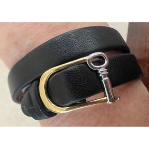Keep Collective Black Leather Wrap Bracelet Key Silver Gold 2 Tone Strength NIB